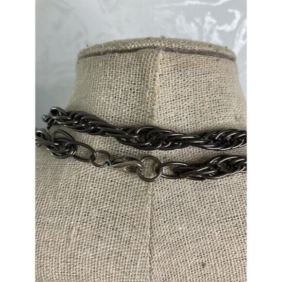 Chunky Gunmetal Twist Chain Necklace Double Layer Statement Jewelry For Women - Picture 3 of 3